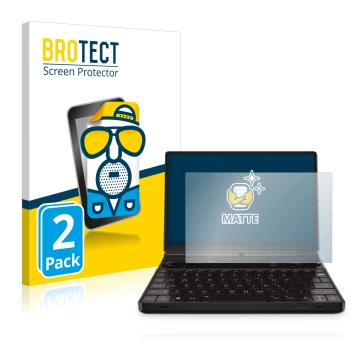 Face avant d’un emballage produit avec le logo de la marque BROTECT. À côté, l’appareil GPD Win Max 2 est représenté avec la p