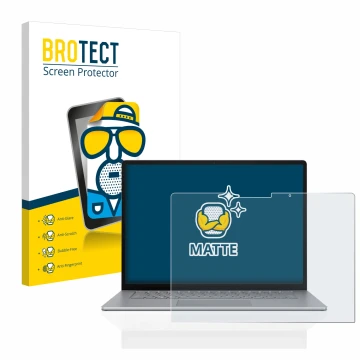 Face avant d’un emballage produit avec le logo de la marque BROTECT. À côté, l’appareil Microsoft Surface Laptop 5 13.5