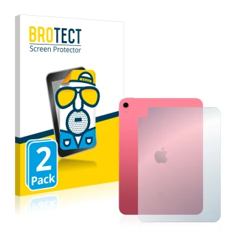 Face avant d’un emballage produit avec le logo de la marque BROTECT. À côté, l’appareil Apple iPad 10.9