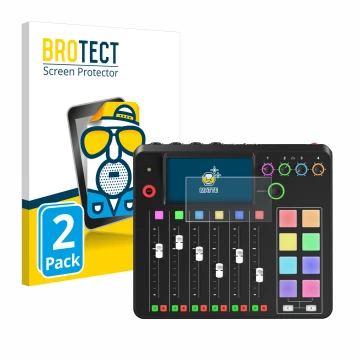 Face avant d’un emballage produit avec le logo de la marque BROTECT. À côté, l’appareil Rode Rodecaster Pro II est représenté 