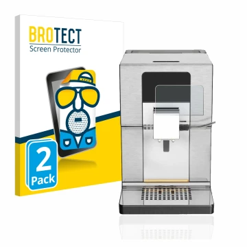 Face avant d’un emballage produit avec le logo de la marque BROTECT. À côté, l’appareil Krups Intuition Experience+ EA877D10 e