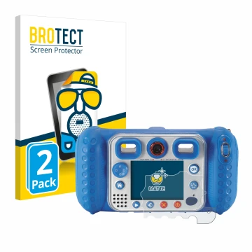 Face avant d’un emballage produit avec le logo de la marque BROTECT. À côté, l’appareil Vtech Kidizoom Duo Pro est représenté 