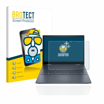 Face avant d’un emballage produit avec le logo de la marque BROTECT. À côté, l’appareil HP Envy x360 13-bfxxx est représenté a