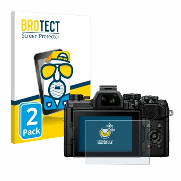 Face avant d’un emballage produit avec le logo de la marque BROTECT. À côté, l’appareil Olympus OM System OM-5 est représenté 