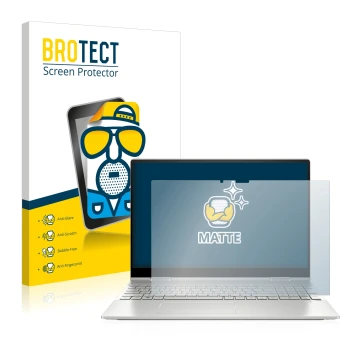 Face avant d’un emballage produit avec le logo de la marque BROTECT. À côté, l’appareil HP Envy x360 2-in-1 15-ew est représen