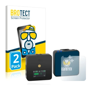 Face avant d’un emballage produit avec le logo de la marque BROTECT. À côté, l’appareil Rode Wireless GO II est représenté ave