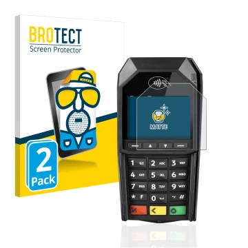 Face avant d’un emballage produit avec le logo de la marque BROTECT. À côté, l’appareil ingenico Desk/1600 est représenté avec