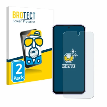 Face avant d’un emballage produit avec le logo de la marque BROTECT. À côté, l’appareil Samsung Galaxy A54 5G est représenté a