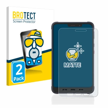 Face avant d’un emballage produit avec le logo de la marque BROTECT. À côté, l’appareil Samsung Galaxy Tab Active 3 Enterprise