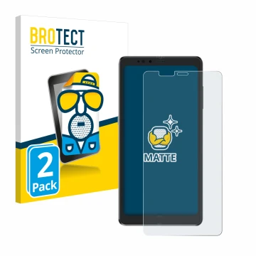 Face avant d’un emballage produit avec le logo de la marque BROTECT. À côté, l’appareil Hisense A9 est représenté avec la prot