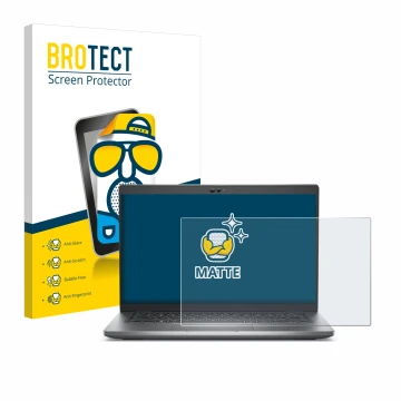 Face avant d’un emballage produit avec le logo de la marque BROTECT. À côté, l’appareil Dell Latitude 5430 Non-Touch est repré