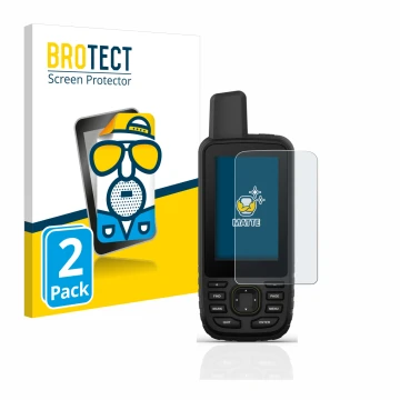 Face avant d’un emballage produit avec le logo de la marque BROTECT. À côté, l’appareil Garmin GPSMAP 67 est représenté avec l