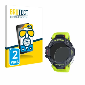 Face avant d’un emballage produit avec le logo de la marque BROTECT. À côté, l’appareil Casio G-Shock GBD-H2000 est représenté