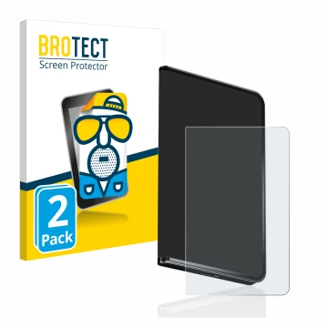 Face avant d’un emballage produit avec le logo de la marque BROTECT. À côté, l’appareil Ledger Stax crypto wallet est représen