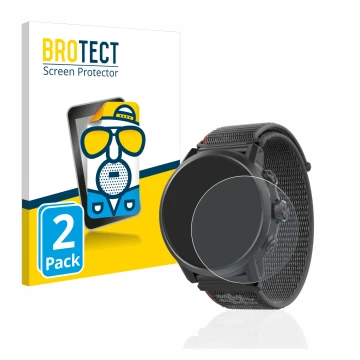 Face avant d’un emballage produit avec le logo de la marque BROTECT. À côté, l’appareil Coros Apex 2 est représenté avec la pr