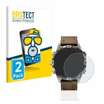 Face avant d’un emballage produit avec le logo de la marque BROTECT. À côté, l’appareil Garmin Marq Adventurer (Gen 2) est rep