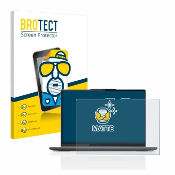 Face avant d’un emballage produit avec le logo de la marque BROTECT. À côté, l’appareil Lenovo Yoga 7 Gen 8 14
