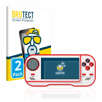 Face avant d’un emballage produit avec le logo de la marque BROTECT. À côté, l’appareil Blaze Evercade est représenté avec la 