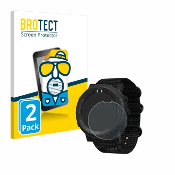 Face avant d’un emballage produit avec le logo de la marque BROTECT. À côté, l’appareil Suunto Core Alpha est représenté avec 