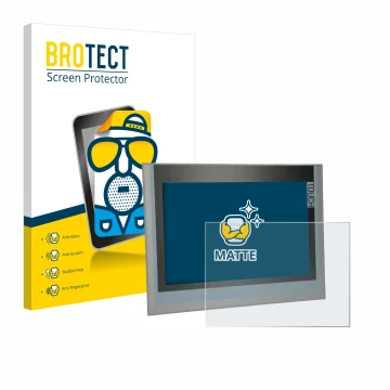 Face avant d’un emballage produit avec le logo de la marque BROTECT. À côté, l’appareil Siemens Simatic TP1200 Comfort 12