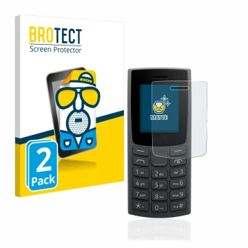 Face avant d’un emballage produit avec le logo de la marque BROTECT. À côté, l’appareil Nokia 105 (2023) est représenté avec l