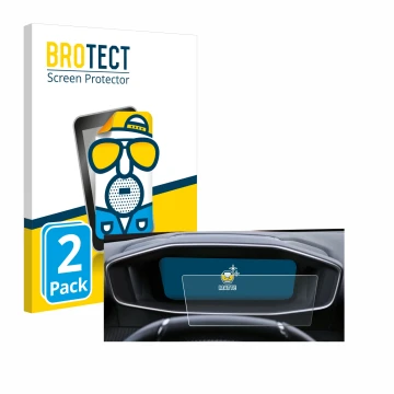 Face avant d’un emballage produit avec le logo de la marque BROTECT. À côté, l’appareil Peugeot 2008 2022 Cockpit est représen