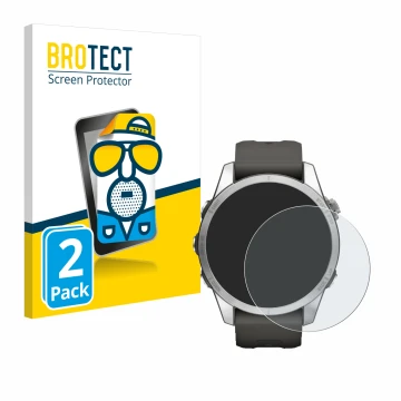 Face avant d’un emballage produit avec le logo de la marque BROTECT. À côté, l’appareil Garmin Fenix 7S Pro Solar (42 mm) est 