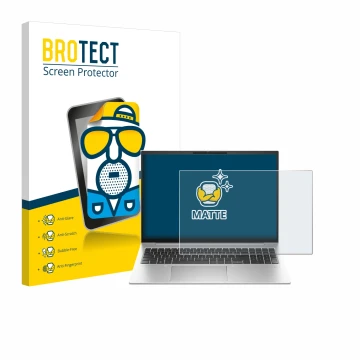 Face avant d’un emballage produit avec le logo de la marque BROTECT. À côté, l’appareil HP EliteBook 860 G10 est représenté av
