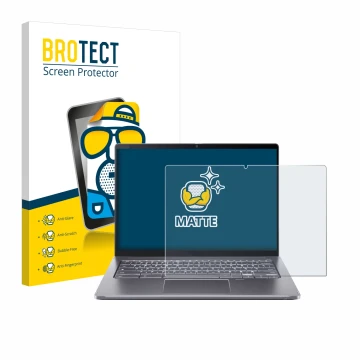 Face avant d’un emballage produit avec le logo de la marque BROTECT. À côté, l’appareil Acer Chromebook Spin 714 est représent