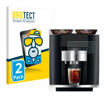 Face avant d’un emballage produit avec le logo de la marque BROTECT. À côté, l’appareil Jura Giga 10 est représenté avec la pr