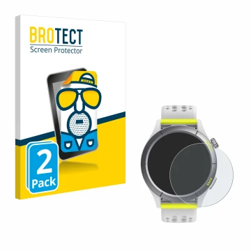 Face avant d’un emballage produit avec le logo de la marque BROTECT. À côté, l’appareil Huami Amazfit Cheetah est représenté a