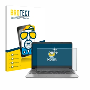 Face avant d’un emballage produit avec le logo de la marque BROTECT. À côté, l’appareil HP 250 G9 est représenté avec la prote