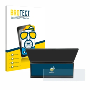 Face avant d’un emballage produit avec le logo de la marque BROTECT. À côté, l’appareil ASUS ROG Zephyrus Duo 16 2023 (Touch B