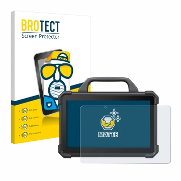 Face avant d’un emballage produit avec le logo de la marque BROTECT. À côté, l’appareil Launch X-431 Tab VII (Tab 7) Elite est