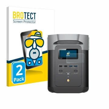 Face avant d’un emballage produit avec le logo de la marque BROTECT. À côté, l’appareil EcoFlow DELTA 2 est représenté avec la