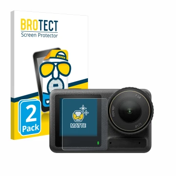 Face avant d’un emballage produit avec le logo de la marque BROTECT. À côté, l’appareil DJI Osmo Action 4 (Affichage avant) es