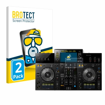 Face avant d’un emballage produit avec le logo de la marque BROTECT. À côté, l’appareil Pioneer XDJ -RR est représenté avec la