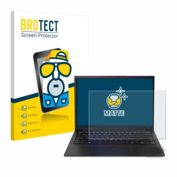 Face avant d’un emballage produit avec le logo de la marque BROTECT. À côté, l’appareil Lenovo ThinkPad X1 Carbon 14