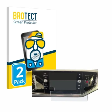 Face avant d’un emballage produit avec le logo de la marque BROTECT. À côté, l’appareil Volkswagen Polo VI Ready 2 Discover 8