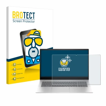 Face avant d’un emballage produit avec le logo de la marque BROTECT. À côté, l’appareil HP Envy 17-cw0000 est représenté avec 