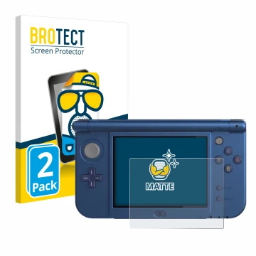 Face avant d’un emballage produit avec le logo de la marque BROTECT. À côté, l’appareil Nintendo New 3DS XL (Affichage inférie
