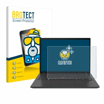 Face avant d’un emballage produit avec le logo de la marque BROTECT. À côté, l’appareil Lenovo ThinkPad T16 Gen 3 est représen