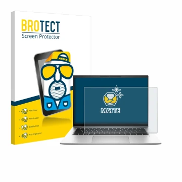 Face avant d’un emballage produit avec le logo de la marque BROTECT. À côté, l’appareil HP EliteBook 845 G10 est représenté av