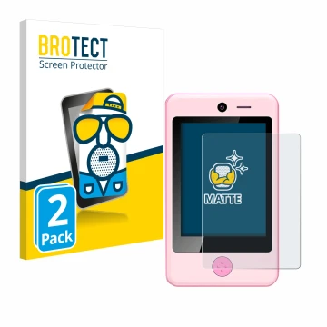 Face avant d’un emballage produit avec le logo de la marque BROTECT. À côté, l’appareil Pthtechus Children’s Smartphone est re