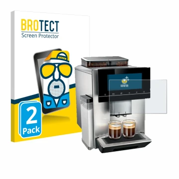 Face avant d’un emballage produit avec le logo de la marque BROTECT. À côté, l’appareil Siemens EQ900 TQ907D03 est représenté 