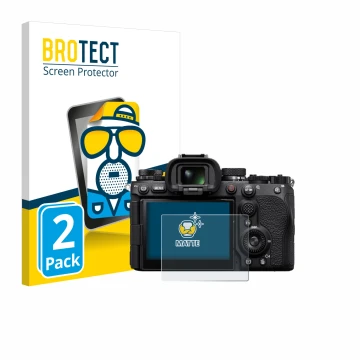 Face avant d’un emballage produit avec le logo de la marque BROTECT. À côté, l’appareil Sony Alpha 9 III est représenté avec l