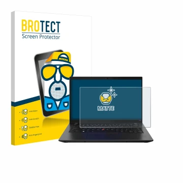 Face avant d’un emballage produit avec le logo de la marque BROTECT. À côté, l’appareil Lenovo ThinkPad L14 Gen 3 est représen
