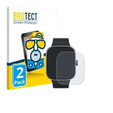 Face avant d’un emballage produit avec le logo de la marque BROTECT. À côté, l’appareil Xiaomi Redmi Watch 4 est représenté av