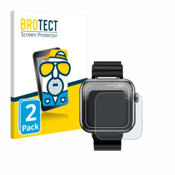 Face avant d’un emballage produit avec le logo de la marque BROTECT. À côté, l’appareil Vtech Kidizoom Smartwatch MAX est repr