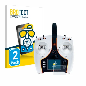 Face avant d’un emballage produit avec le logo de la marque BROTECT. À côté, l’appareil Spektrum NX7e 7-Channel DSMX Transmitt